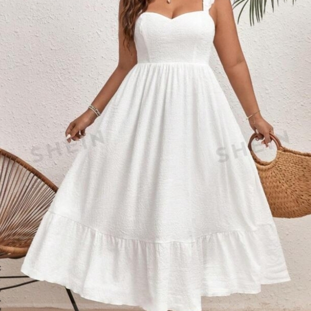 SHEIN VCAY Plus Tie Backless Ruffle Trim Ruffle Hem Dress